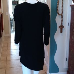 h.one Black Polyester Blend, High/Low Scoop Top